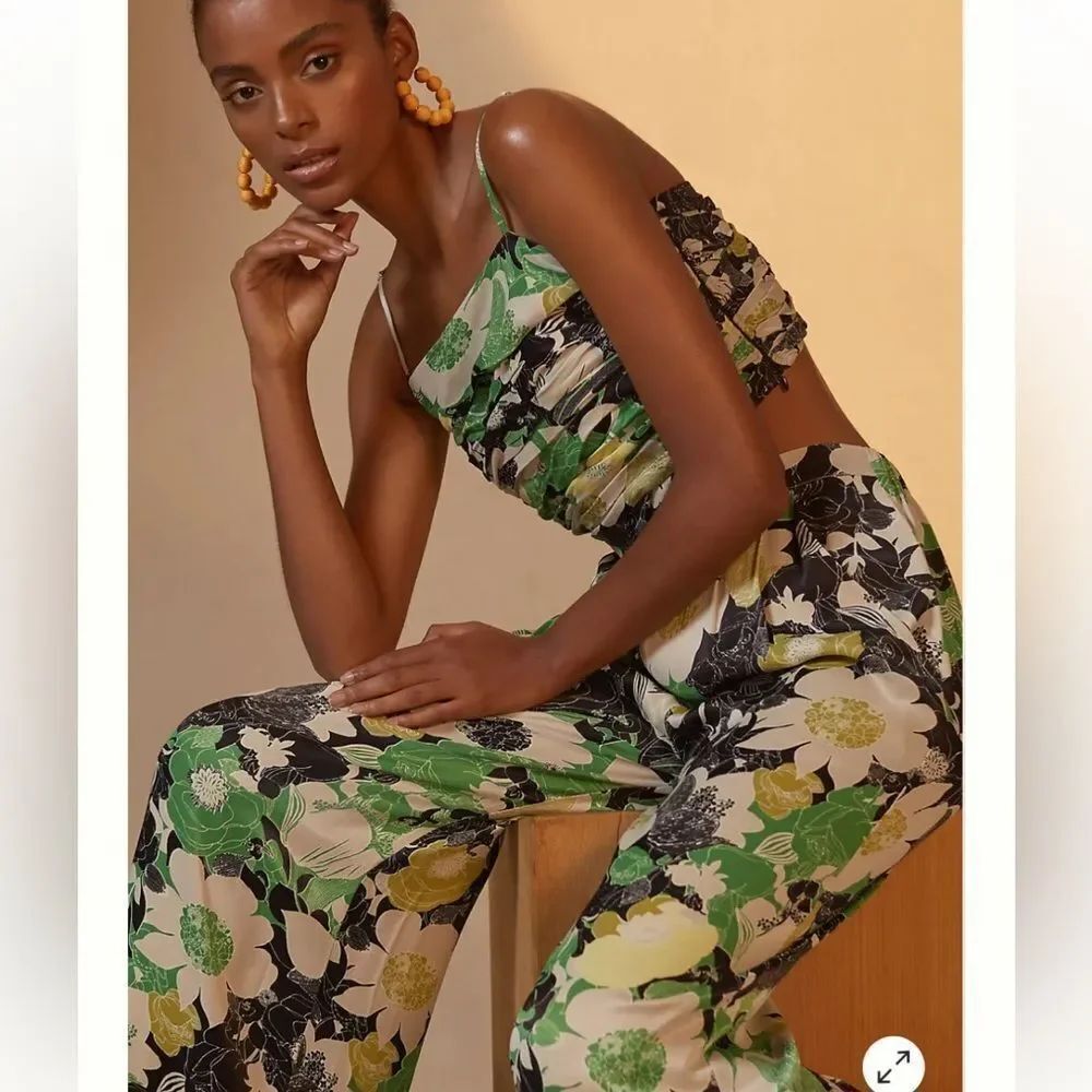 Anthropologie Floral Wide-Leg Pant Set
